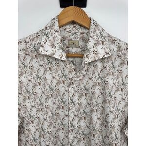 Sonrisa‎ Silvery Luxury Men M Beige Cotton Floral Button Down Made in Italy Work